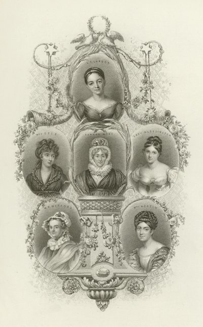 L E Landon, paní Opie, Hannah More, Lady Blessington, MR Mitford, paní Norton od English School
