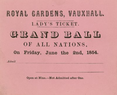 Lístek Ladys, Vauxhall Gardens, Londýn, na 2. června 1854 od English School