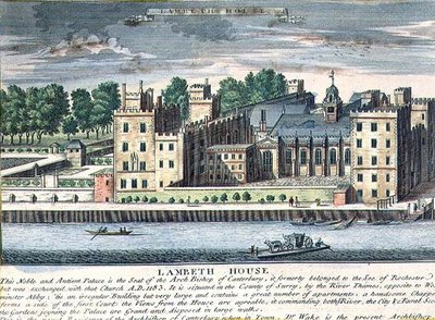 Lambeth House, rezidence arcibiskupa z Canterbury, c.1715-37 (rytina) od English School