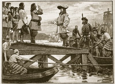 Vylodění maršála Schomberga v Carrickfergusu, ilustrace z Cassells Illustrated History of England (sépiová fotografie) od English School