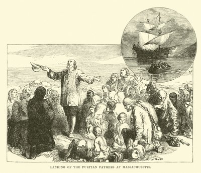 Přistání puritánských otců v Massachusetts od English School