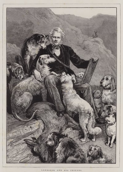 Landseer a jeho přátelé (rytina) od English School