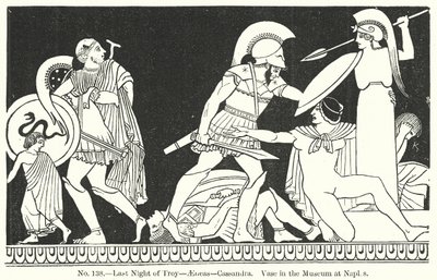 Poslední trojská noc - Aeneas - Kassandra. Váza v Neapolském muzeu (rytina) od English School