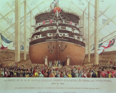 Uvedení H.M.S. Royal Albert, šroubový parník, 131 zbraní, ve Woolwichi, 13. května 1854 od English School