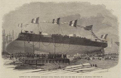 Uvedení Afondatore, železné kupolové fregaty, postavené pro italského krále v Millwallu, 1865 od English School