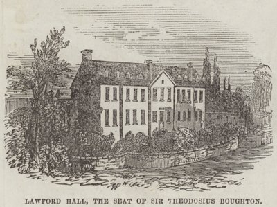 Lawford Hall, sídlo sira Theodosia Boughtona (rytina) od English School