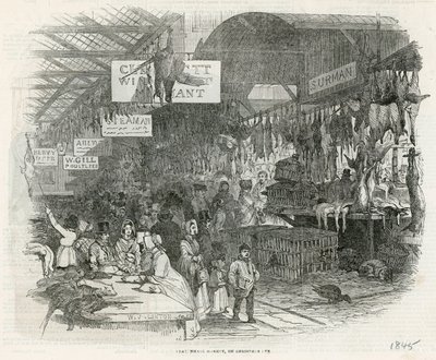 Leadenhall Market na Štědrý den roku 1845 od English School