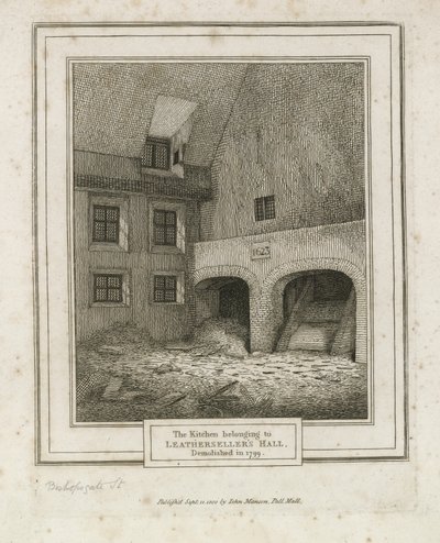 Leathersellers Hall, Bishopsgate Street. Zbořen 1799 od English School
