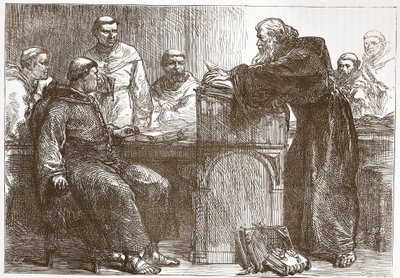 Lefevre přednáší na Sorbonně, ilustrace z Historie protestantismu od Jamese Aitkena Wylie (1808-1890), hospoda. 1878 od English School