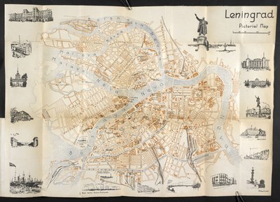Leningrad, obrázková rozkládací mapa z „Kapesního průvodce Sovětským svazem“ od English School