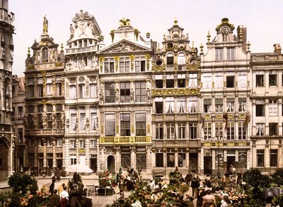 Staré domy na Grand Place, Brusel (ručně kolorovaná fotografie) od English School