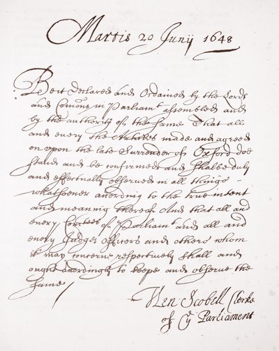 Dopis Henryho Scobella, 20. června 1648 od English School