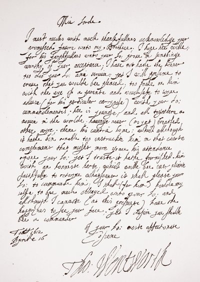 Dopis Thomase Wentwortha, 16. dubna 1612 od English School