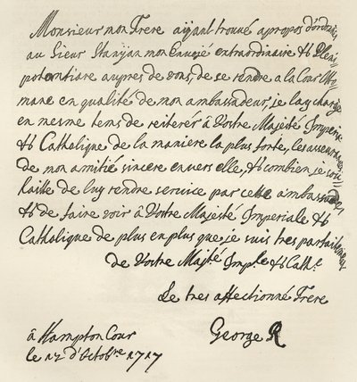 Dopis od Jiřího I. Karlu VI., 1717, publikovaný v 