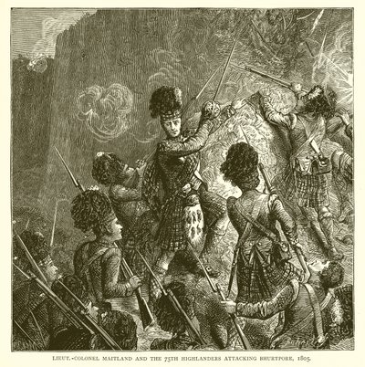 Podplukovník Maitland a 75. Highlanders útočící na Bhurtpore, 1805 od English School