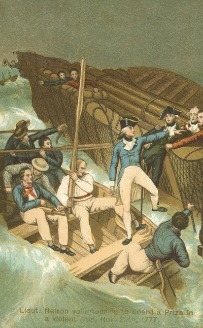 Poručík Horatio Nelson nastupuje na cenu v bouři (barva litho) od English School