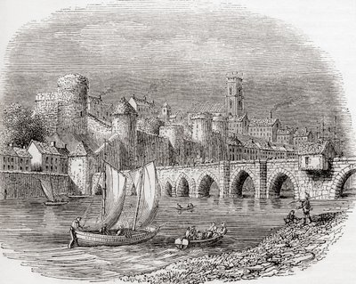 Limerick, hrabství Limerick, Irsko, s hradem krále Jana na řece Shannon a mostem Thomand Bridge, ze staré Anglie: A Pictorial Museum, pub. 1847 od English School