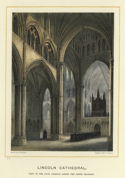 Lincolnská katedrála, pohled v hlavní lodi, pohled přes severní transept od English School