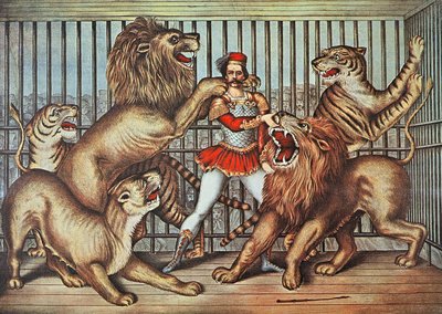 Lion Tamer, cca 1880 (barevné lito) od English School