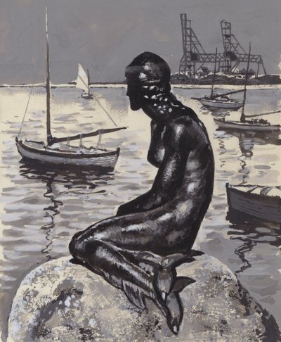 Socha Malé mořské víly v Kodani (kvaš na papíře) od English School