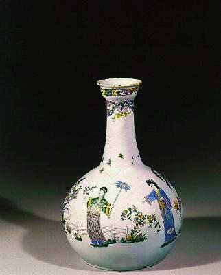 Liverpoolská láhev na vodu se smaltovaným dekorem chinoiserie, cca 1750 (kamenina) od English School