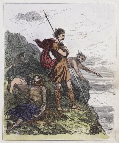 Llewellyn na horách (barevná rytina) od English School