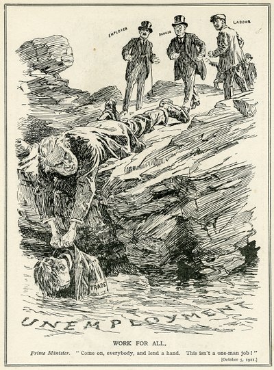 Lloyd George vyzývá zaměstnavatele, bankéře a dělníky ke spolupráci v boji proti nezaměstnanosti, 1921 od English School