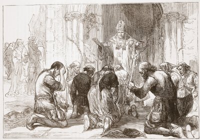 Lollardi, kteří se vzdali své víry, ilustrace z Historie protestantismu od Jamese Aitkena Wylie (1808-1890), hospoda. 1878 od English School