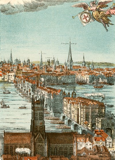 London Bridge (kolorovaná rytina) od English School