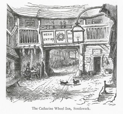 Londýnské kluby: Catharine Wheel Inn, Southwark (rytina) od English School