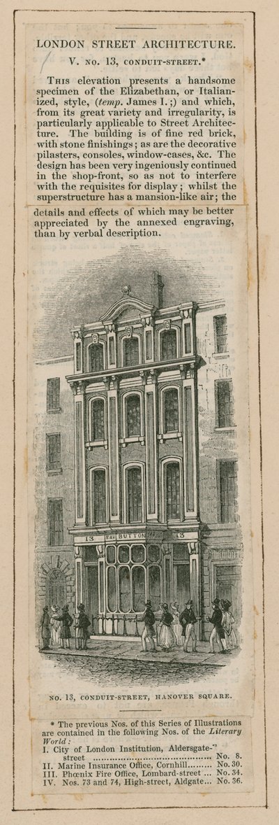 London Street Architecture: 13 Conduit Street, Londýn od English School