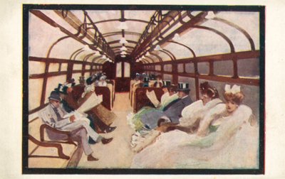 Cestující londýnského metra na linkách Bakerloo a Piccadilly (barevná litografie) od English School