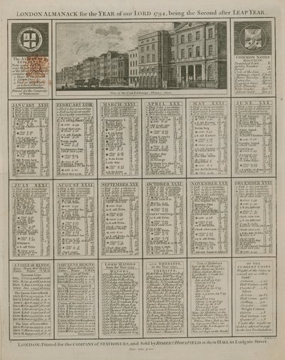 Londýnský almanach pro rok našeho Pána 1794 od English School