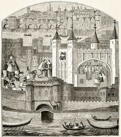 Londýn a Tower of London v 15. století, z „Národních a domácích dějin Anglie“ od Williama Hickmana Smith Aubrey (1858-1916), publikováno v Londýně, kolem roku 1890 od English School