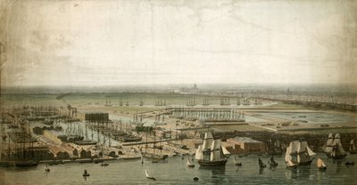 Londýnské doky s katedrálou St Pauls v dálce od English School