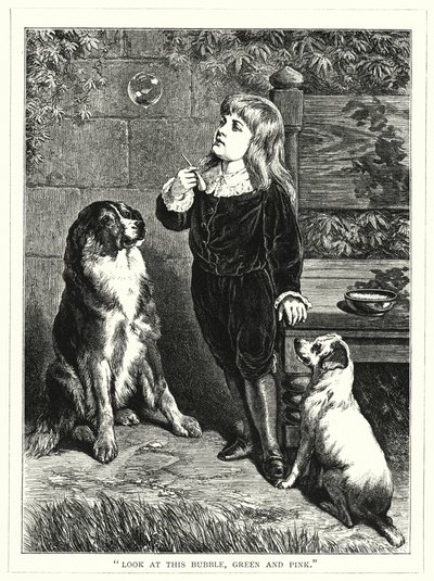 „Podívejte se na tuto bublinu, zelená a růžová“ (rytina) od English School