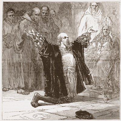 Lord Cobham před biskupy, ilustrace z Historie protestantismu od Jamese Aitkena Wylie (1808-1890), hospoda. 1878 od English School