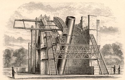 Lord Rosses velký zrcadlový dalekohled, z Příručky popisné astronomie od George F. Chamberse, vydané v Oxfordu, 1890 od English School