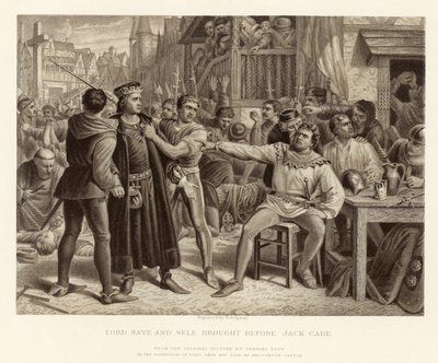 Lord Saye a Sele přivedli před Jacka Cadea; z originálního obrázku Charlese Lucyho od English School