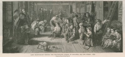 Lord Shaftesbury na návštěvě Westminster School of Industry, Old Pye Street, Londýn, 1846 od English School