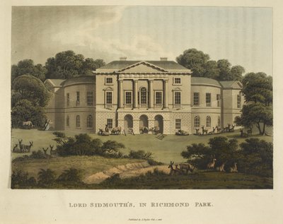 Lorda Sidmoutha v Richmond Parku, z „Fragmenty o teorii a praxi krajinného zahradnictví, včetně některých poznámek o řecké a gotické architektuře, s pomocí Humphry Reptona“ od English School
