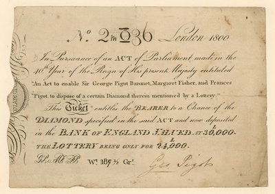 Loterie na výhru diamantu, 1800 od English School