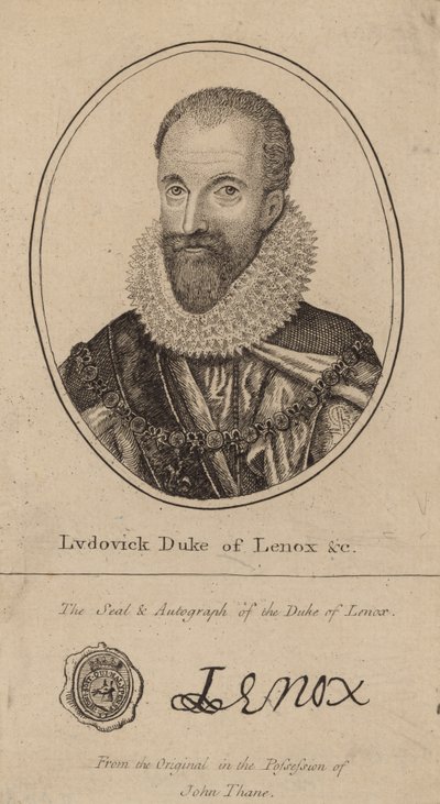 Ludovick vévoda z Lenoxu; portrét a autogram od English School