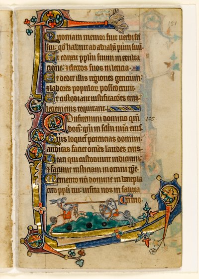 MS 1-2005, fol. 151r: A Hound and Rabbit Rytířství, okrajová dekorace z Macclesfieldského žaltáře, Use of Sarum, East Anglia, c.1330 od English School