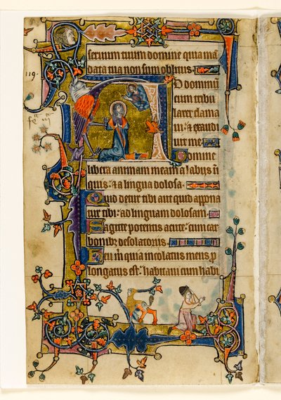 MS 1-2005, fol. 182v: David Praying, historická iniciála z Macclesfieldova žaltáře, Use of Sarum, East Anglia, c.1330 od English School