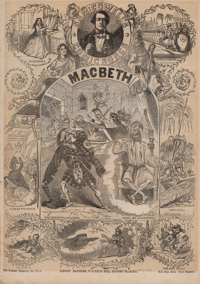Macbeth, jedna z komických písní Sama Cowellse (barevná litografie) od English School