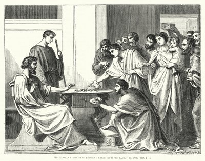 Makedonští křesťané tisknou své dary na Pavla, II. Korintským VIII od English School
