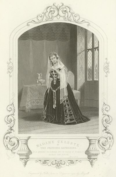 Madame Celeste jako princezna Katherine v Jindřich V., dějství V, scéna II od English School
