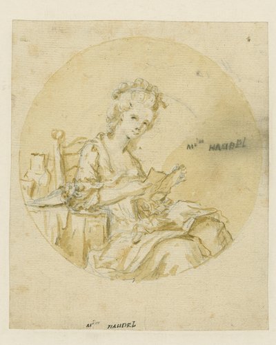 Madame Händel, polovina 19. století (pero, inkoust a mytí na papíře) od English School