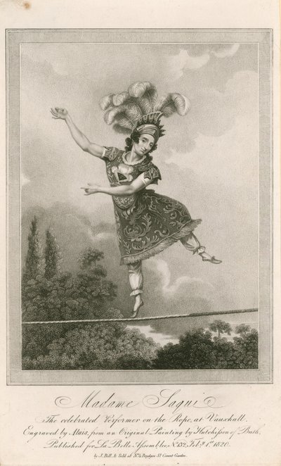 Madame Saqui, oslavovaná umělkyně na laně ve Vauxhall Gardens v Londýně od English School